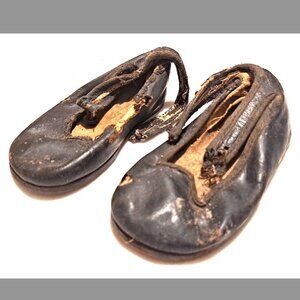Antique 1890 baby child shoes black straps button 4.5 inch Edwardian original